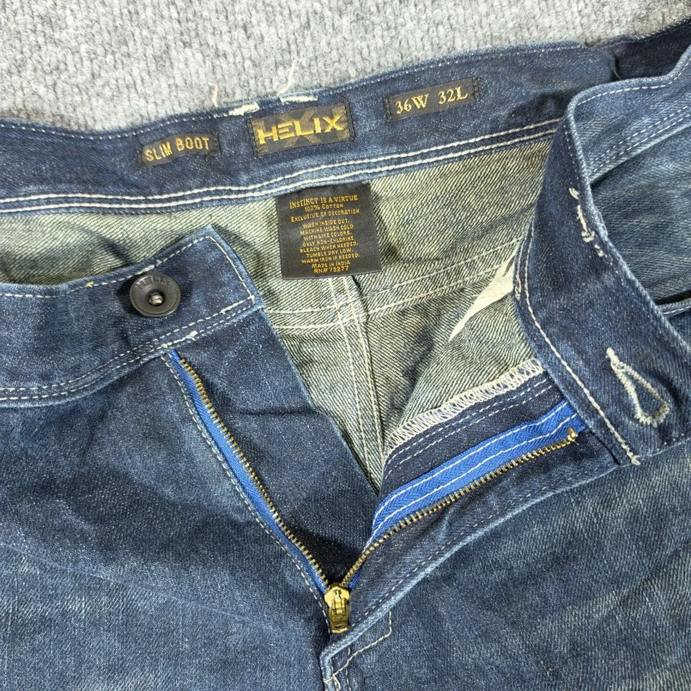 Helix Slim Boot Jeans Mens Dark Wash Blue Denim Tagged 36x32 Actual 36x31 Used